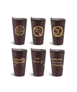 Bộ 6 ly sứ dưỡng sinh 0.48 L (K1) + nắp ống hút - Dưỡng Sinh - Tử Sa Nâu