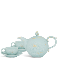 Bộ trà 0.7 L - Sen - Men Ngọc Sương Mờ (Trang Trí Vàng)